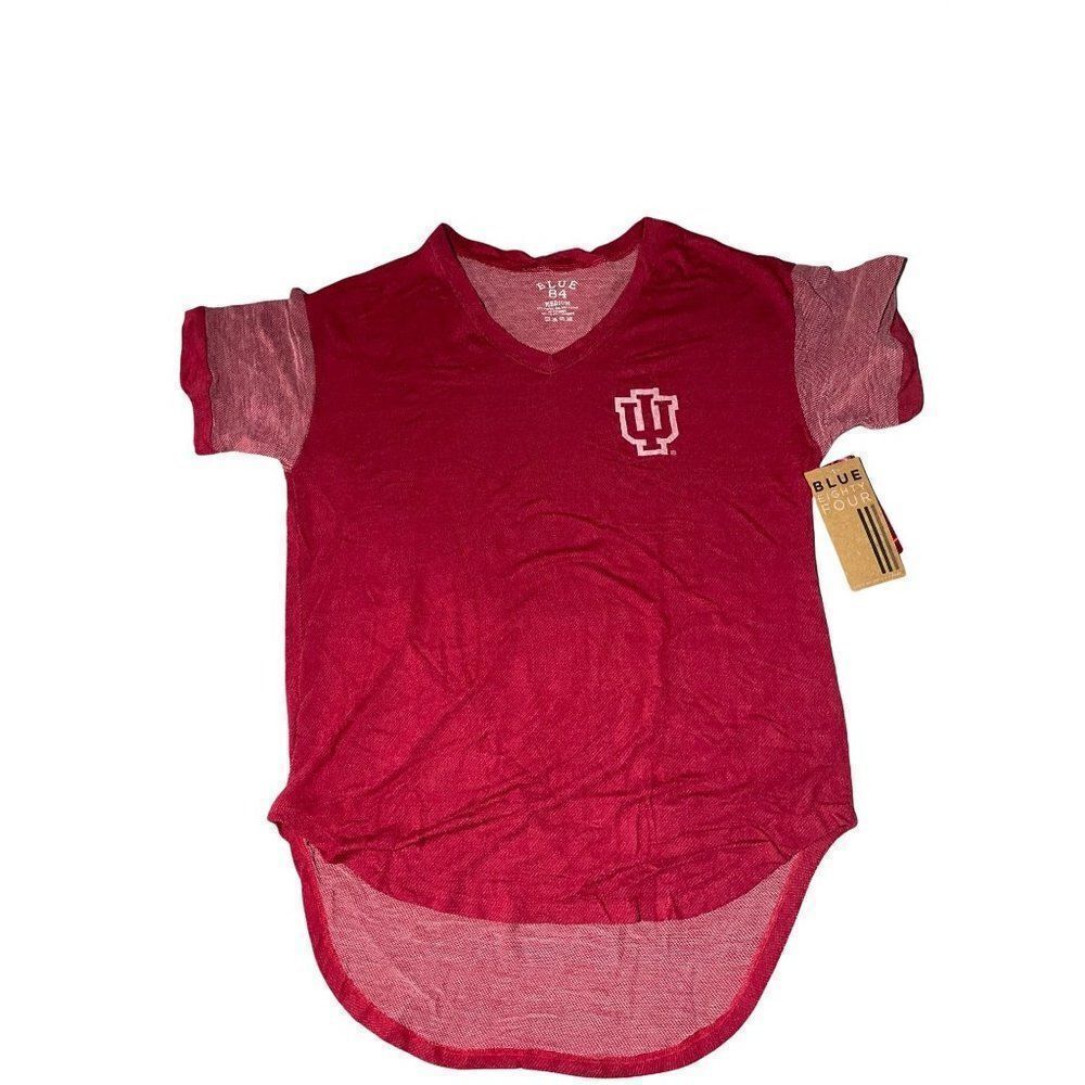 Blue 84 Womens Red V Neck Short Sleeve Hi Low Casual Blouse Top Size Medium